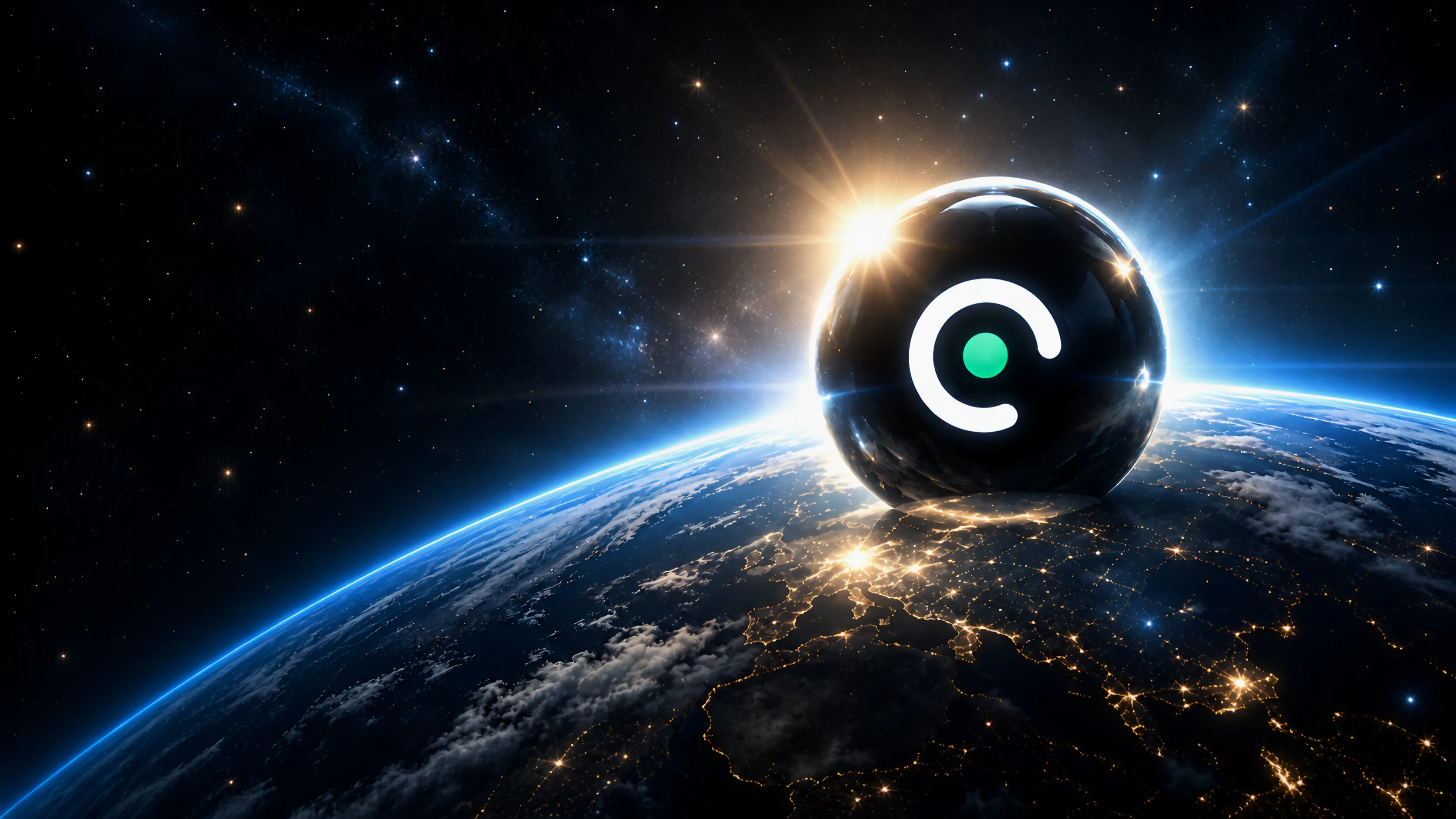 Earth from Orbit with Solar Flare and Cue Orb