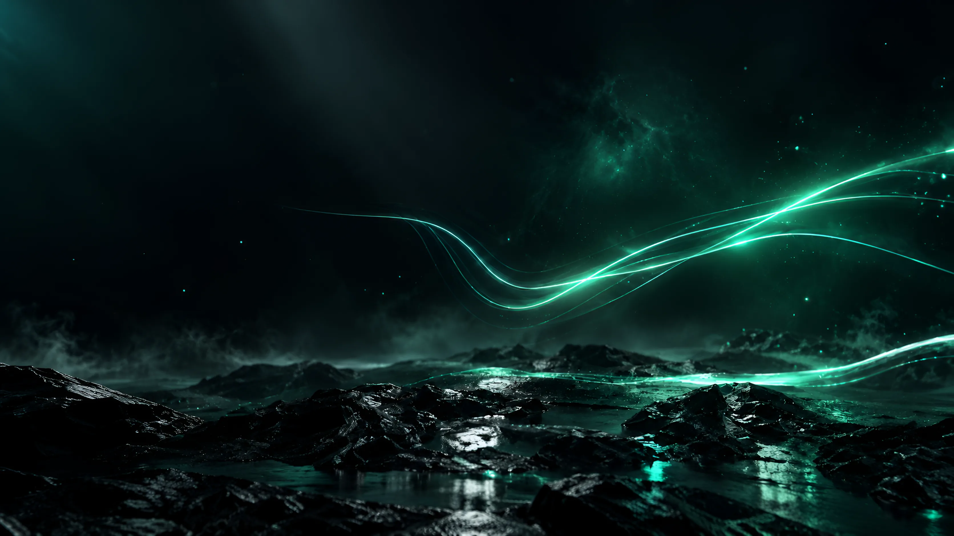 Cinematic Rocky Terrain with Teal Atmosphere